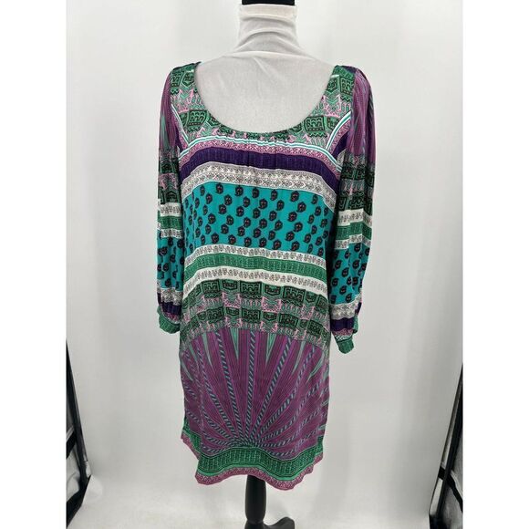 Hale Bob Women's Medium Silk Blend Colorful Boho Abstract Print Long Sleeve - Picture 15 of 15